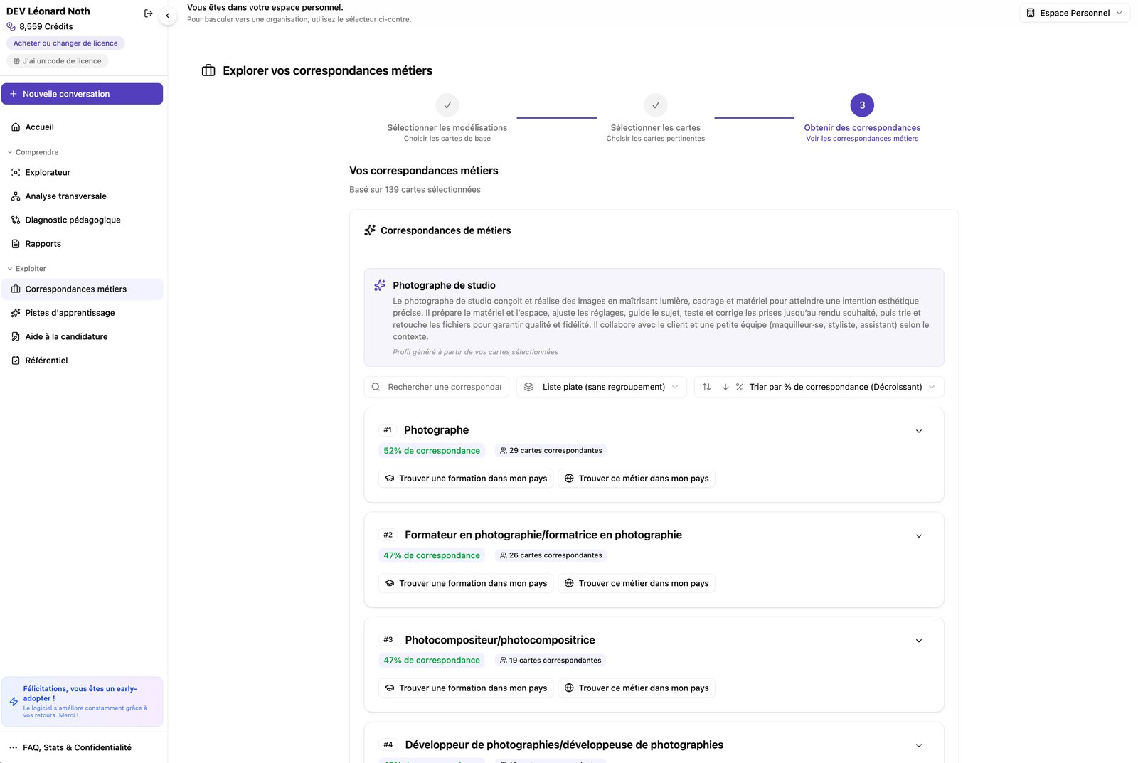 Les correspondances métiers.